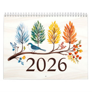 Calendrier de l'année 2027 avec oiseaux Calendrier