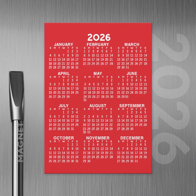 Calendrier de l'année complète Carte magnétique ro (2026 Calendar with a Magnetic Back)