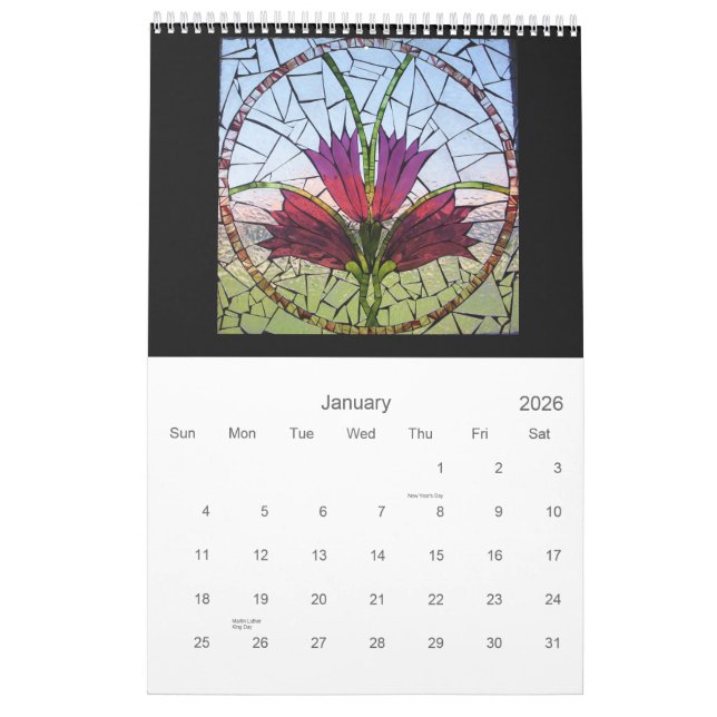 Calendrier de mosaïque en verre souillé (Jan 2026)
