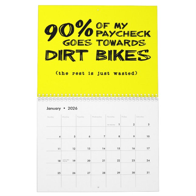 Calendrier de motocross de vélo de saleté. (Jan 2026)