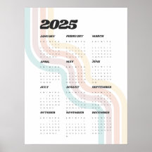 Calendrier de mur rétro 2025 - Poster de 18 po x 2