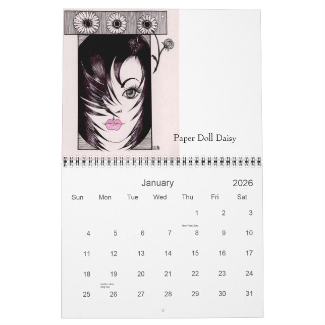 Calendrier de papier de poupées de Nouveau d'art (Jan 2026)