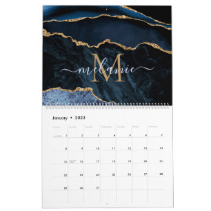 Calendrier de Parties scintillant d'or bleu Nom et