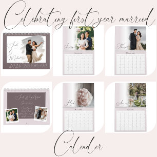 Calendrier de photos rose mariage chic écriture mo