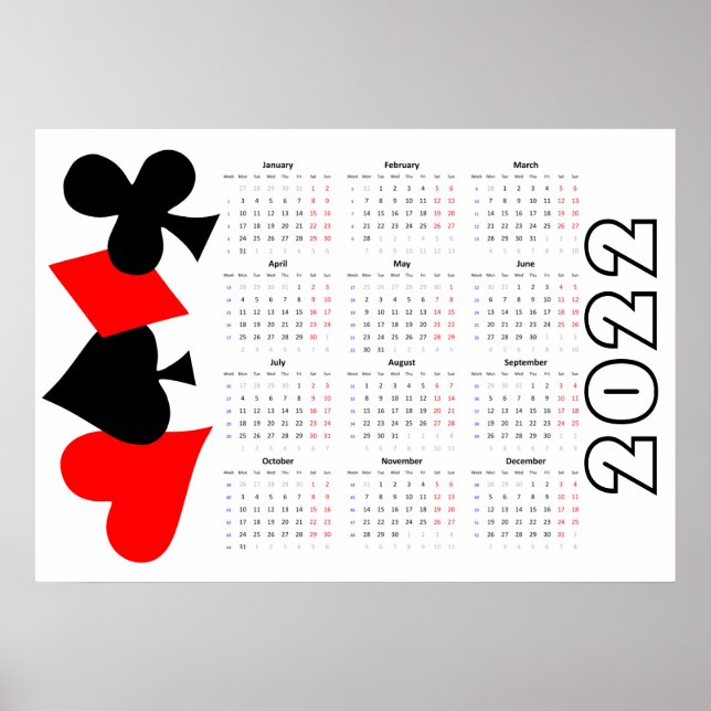 Calendrier de poker 2022 Poster - Début lundi (Devant)