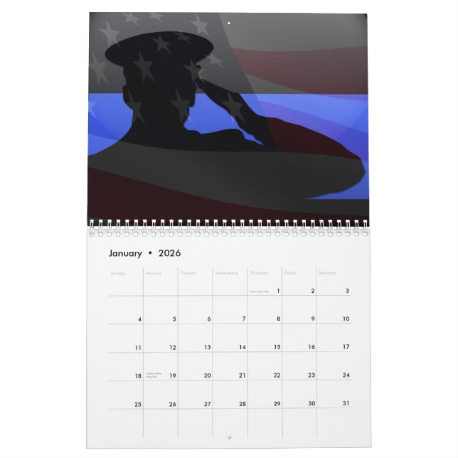 Calendrier de salut de ligne bleue mince (Jan 2026)