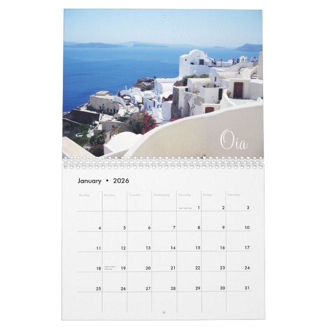 Calendrier de Santorin Grèce (Jan 2026)