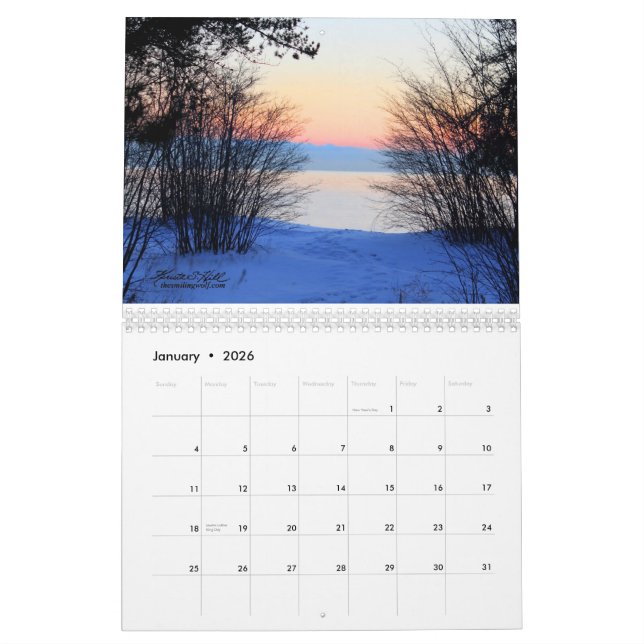 Calendrier de sourire de photographie de loup (Jan 2026)