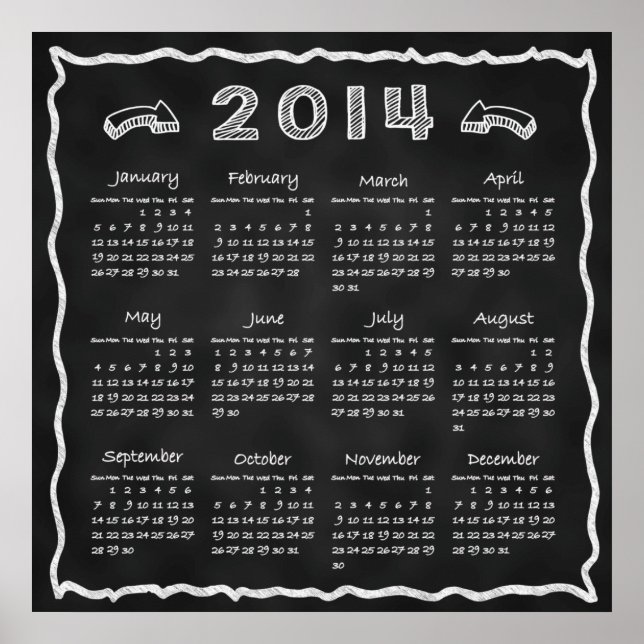 Calendrier de tableau noir de l'année 2014 (Devant)