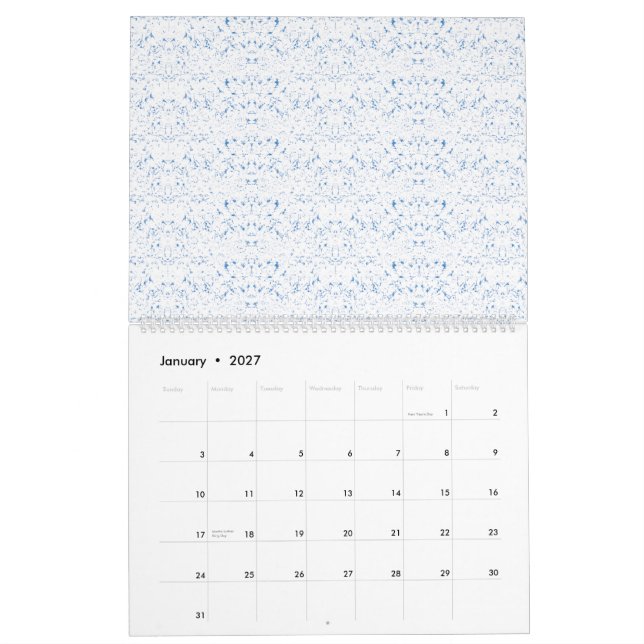 Calendrier Délicat, motif bleu clair répétant sur (Jan 2027)