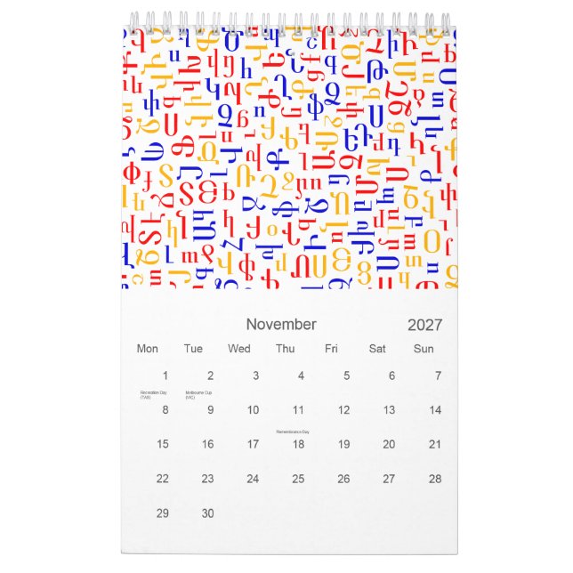 Calendrier des alphabets (Nov 2027)