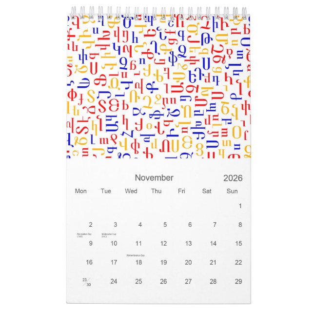 Calendrier des alphabets (Nov 2026)