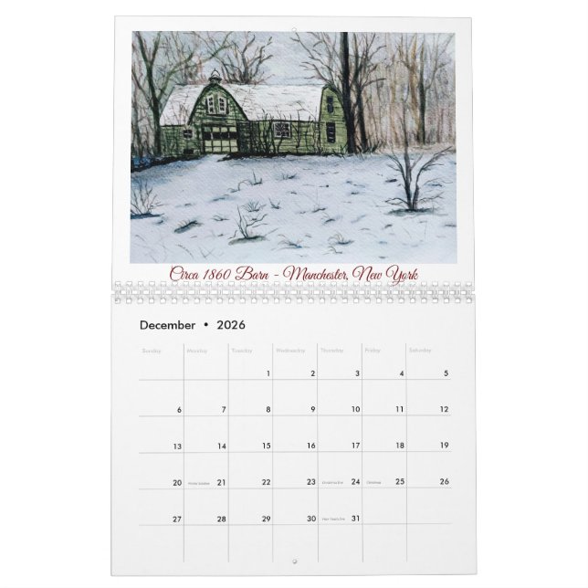 Calendrier des anciennes granges aquarelle (Dec 2026)