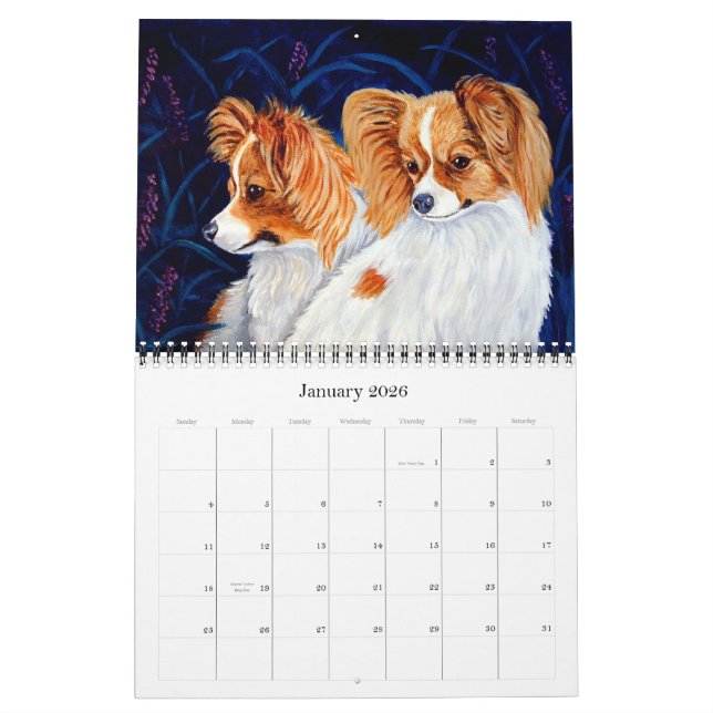 Calendrier des chiens de Papillon (Jan 2026)