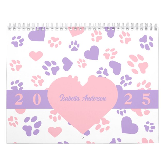 Calendrier des Empreintes de pattes de coeur et de (Protection)
