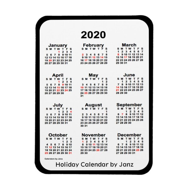 Calendrier des fêtes noires 2020 par Janz Magnet (Vertical)