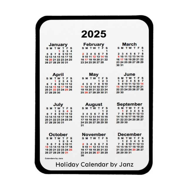 Calendrier des fêtes noires 2025 par Janz Magnet (Vertical)