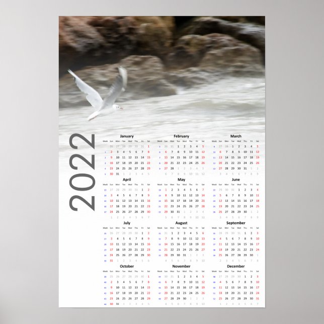 Calendrier des mouettes 2022 Poster - dimanche en  (Devant)