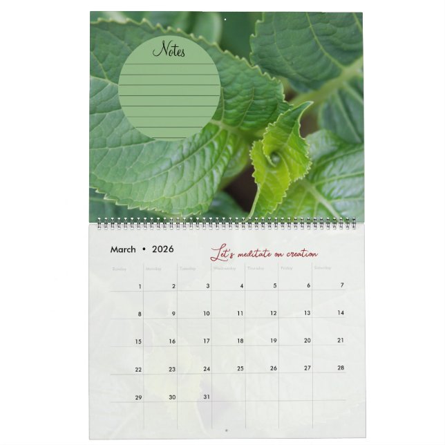 Calendrier Dieu méditation photos jardin : notes (Mar 2026)