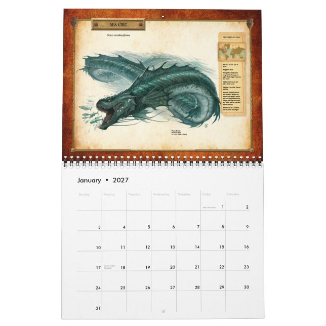 Calendrier Dracopedia (Jan 2027)