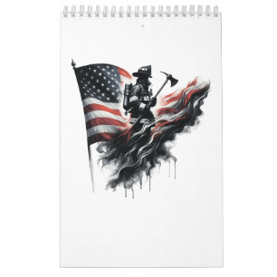 Calendrier Drapeau américain. Pompier