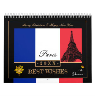 Calendrier Drapeau Français 2026 et Bonne Année Eiffel, Franc