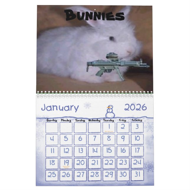 Calendrier drôle d'armes à feu (Jan 2026)