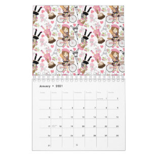 Calendrier Eiffel Tower Parisian Girl Paris Flower Pink Heart