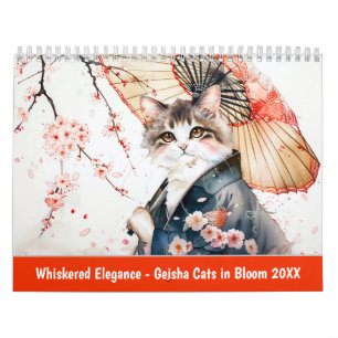 Calendrier Élégance Moustachue – Geishas Chattes en Fleur