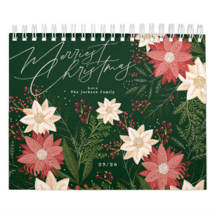 Calendrier Élégant Festif Joyeux Noël Poinsettia Fête