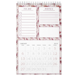 Calendrier Élégant Mauve rose Floral Modèle Mois Planificateu