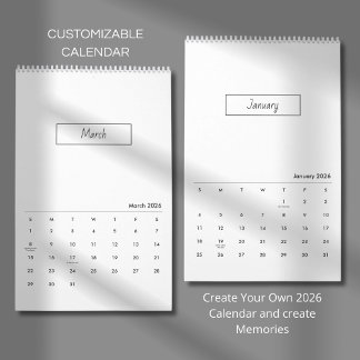 Calendrier Élégant Minimaliste Moderne 2026