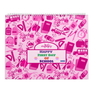 Calendrier élégant rose personnalisable Retour au Motif scola
