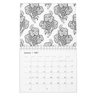 Calendrier Élégants Grappes de Raisin Noir et Blanc Amateur d