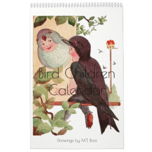 Calendrier Enfants vintages mignons 4 d'oiseau de dessins