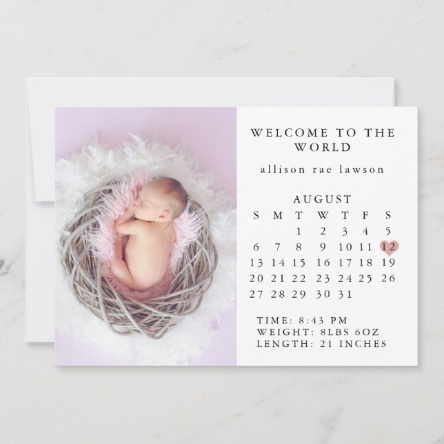 Calendrier faire-part de naissance (Devant)