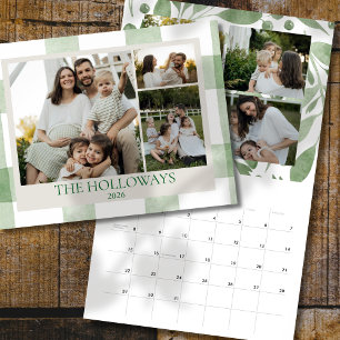 Calendrier familial à photo en vichy vert aquarell