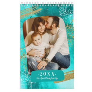 Calendrier Famille de photo personnalisée aquarelle chic 2022