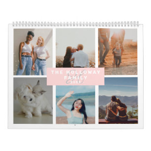 Calendrier Famille moderne monogramme nom rose 18 photos coll