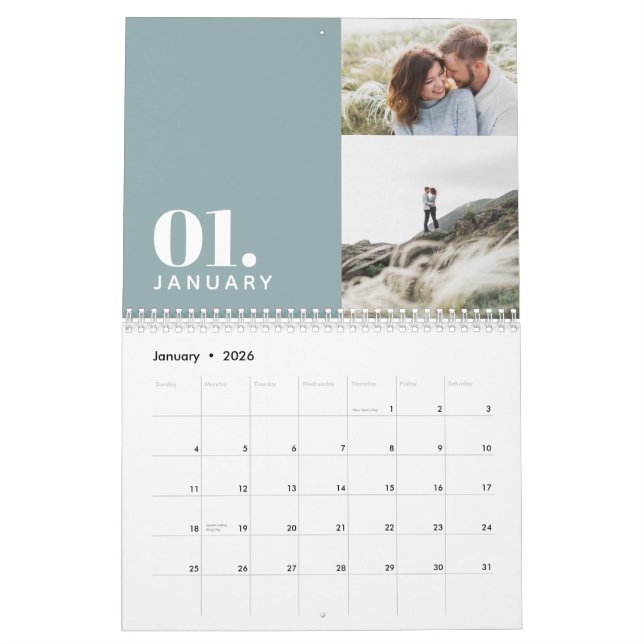 Calendrier Famille multi-photo minimale bleue (Jan 2026)