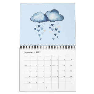 Calendrier Fausse Denim Bleu Jean Cœurs Rayures Fleurs
