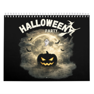 Calendrier Fête d'Halloween Lune Citrouille Fantôme Vintage H