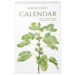 Calendrier feuille vert aquarelle calender 2024