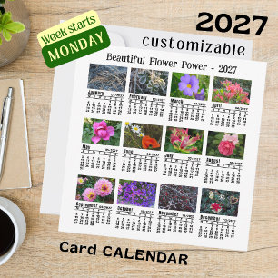 Calendrier Fleur 2027 blanc Lundi Semaine carte pl