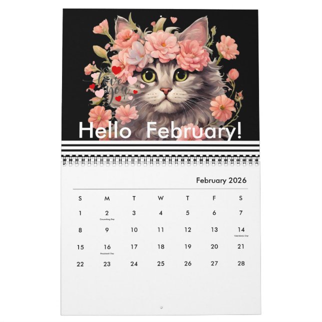 Calendrier Fleur de chats mignonne moderne tous les mois, ann (Feb 2026)