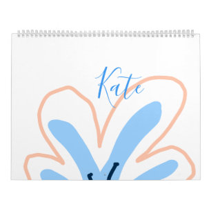 Calendrier Fleur pastel orange bleue ajouter un nom cadeau ré