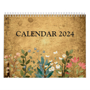 Calendrier Fleur sauvage, Aquarelle, Vintage