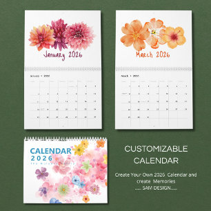 Calendrier Fleurs Aquarelle 2026 Floral Élégant