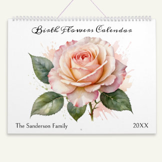 Calendrier Fleurs de mois de naissance aquarelle personnalisé