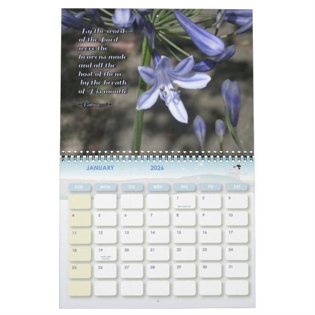 Calendrier Fleurs des psaumes loués Mur inspirationnel (Jan 2026)